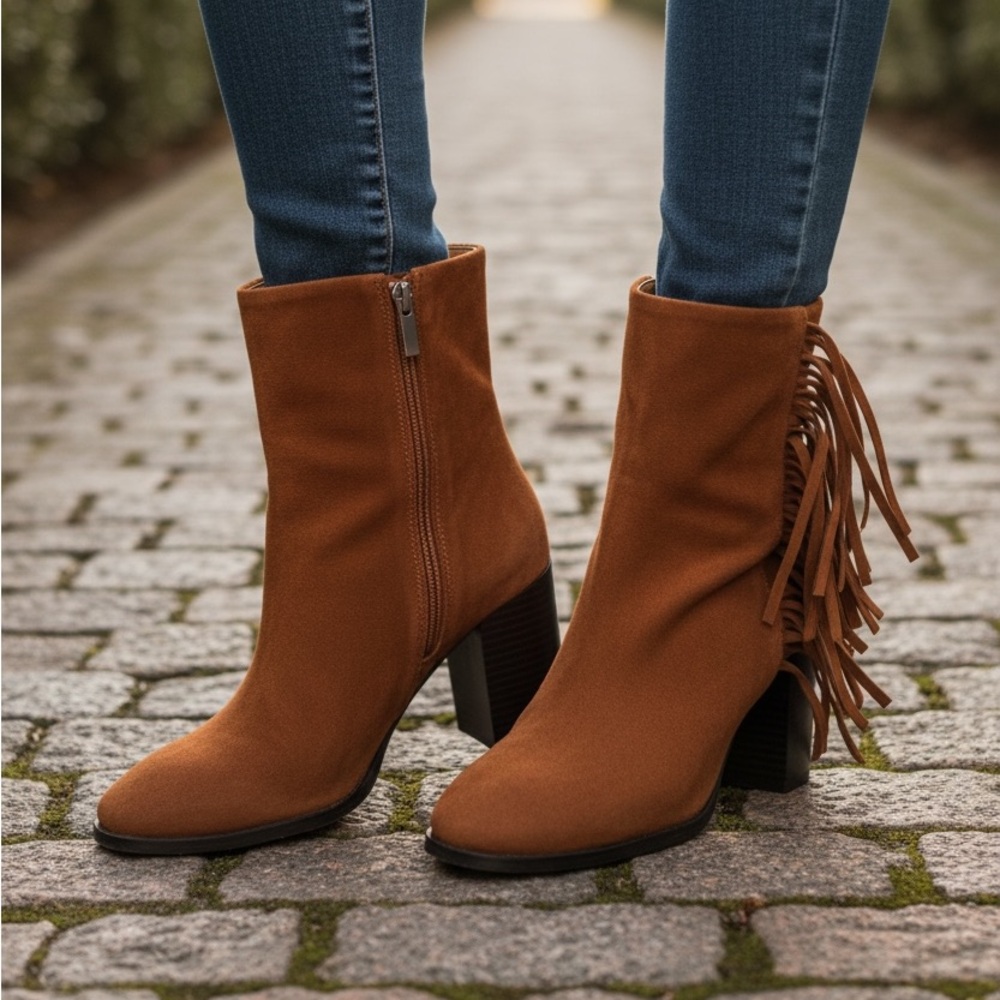 Viandso Womens Fringe Booties, Size 6.5